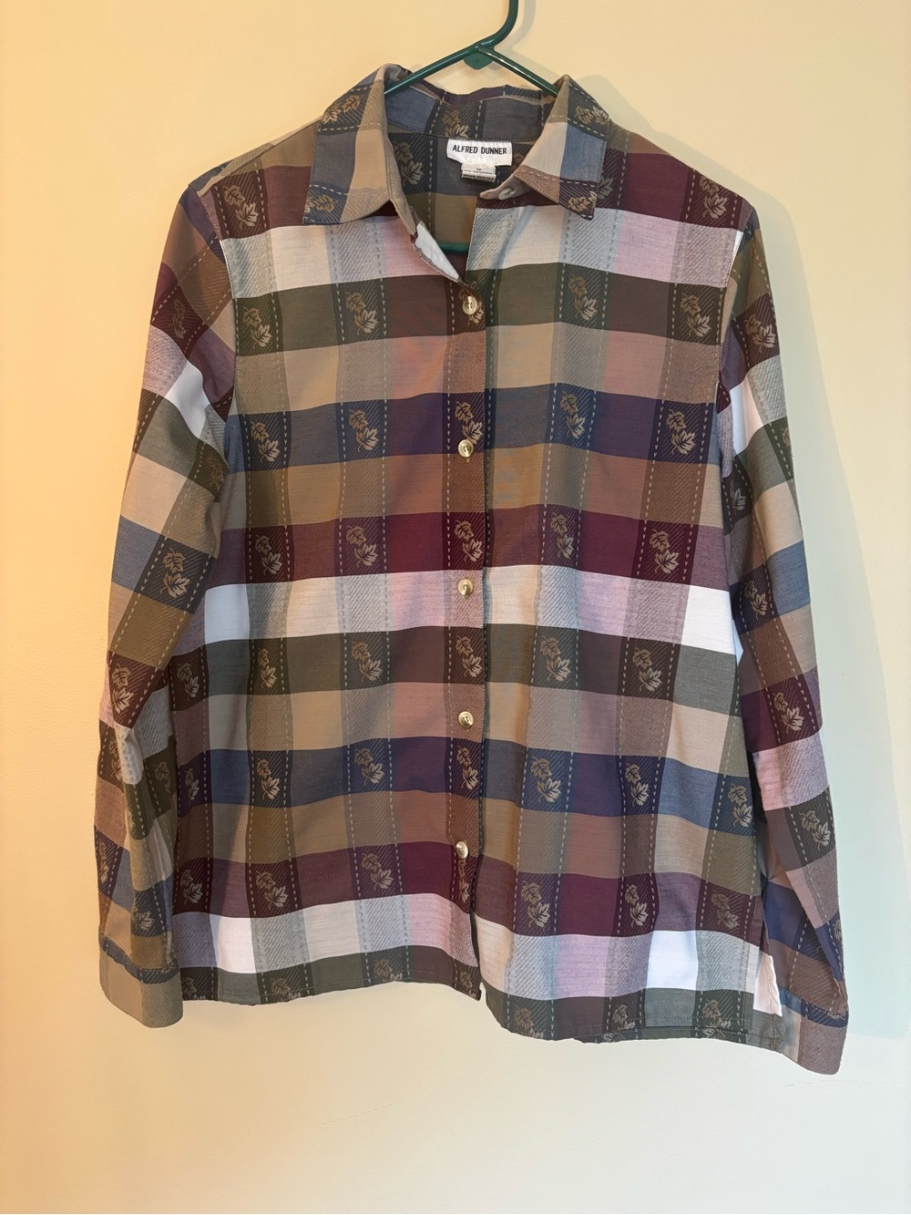 Alfred Dunner Olive Navy Burgundy Plaid Button-Down Shirt